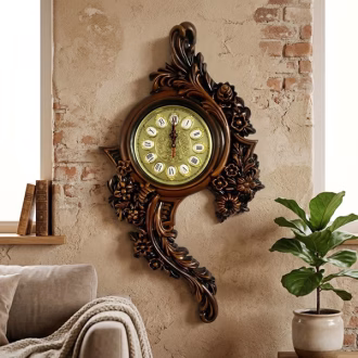 خرید ساعت دیواری چوبی طرح گل ریز کد 66002 - دکونکست